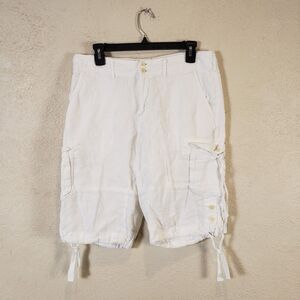 Sundance White Linen Cargo Pants Women’s Size 10 Relaxed Fit Resort Boho Travel